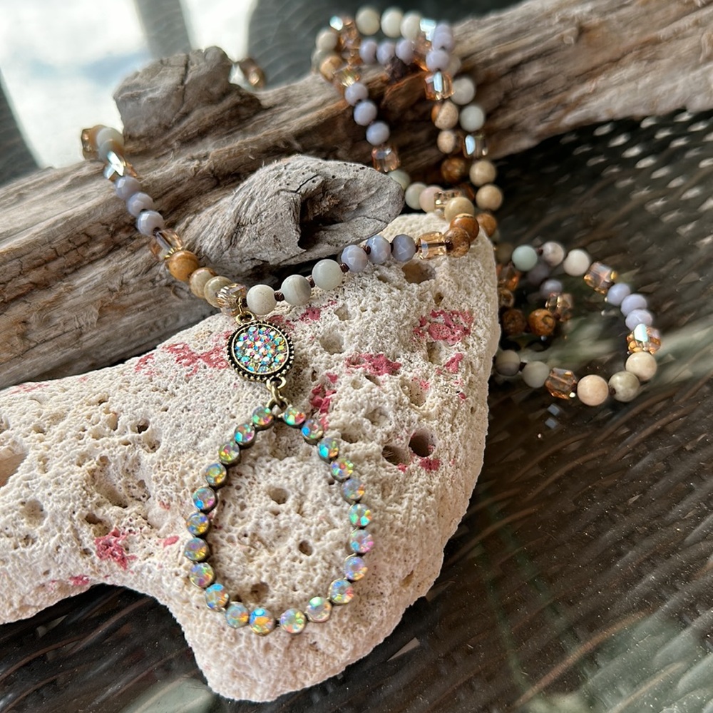 Rhinestone and Gemstone Sparkly Long Necklace